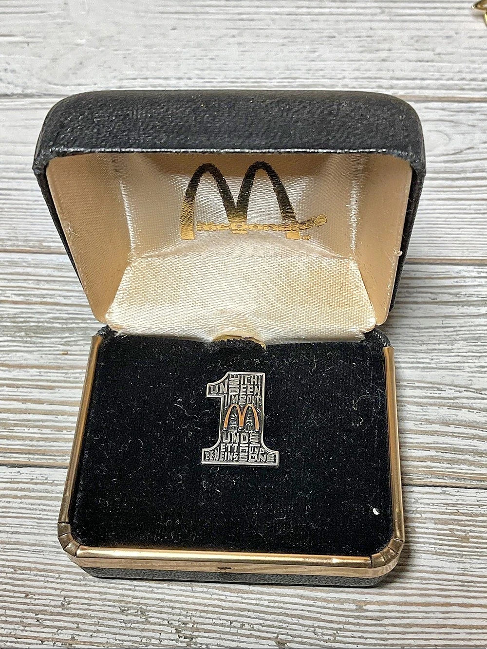 Vintage McDonald's #1 Employee Lapel Pin 10k GF with gift box